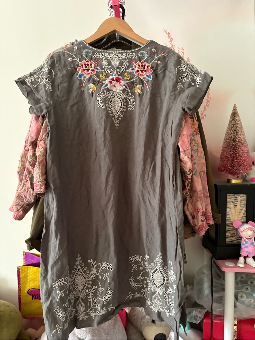 Johnny Was Charcoal Gray Floral Embroidered Mini Dress - Picture 4 of 5